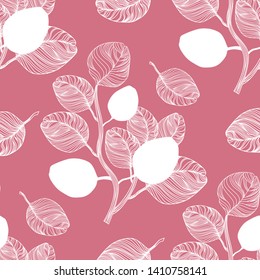 Leaf seamless pattern. Botanical pattern on a pink background for invitations, greetings, postcards, covers, posters, textiles, wallpapers. Vector illustration