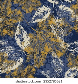 Leaf seamless pattern. Hand drawn doodles texture. Imprints of leaves. Great design for fabric, wallpaper, wrapping paper, linens. Vector illustration.