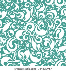 Leaf seamless pattern. Ornament. Floral pattern. Turquoise. Paisley elements. Traditional, Arabic, Turkish, Indian motifs. Great for fabric and textile, wallpaper, packaging or any desired idea.
