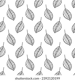 Leaf seamless pattern. Repeating leaves background. Repeated nature small patern for design prints. Line simple plant. Spring repeat texture. Hand draw soft monocrome silhouette. Vector illustration