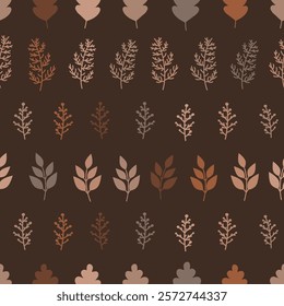 Leaf seamless pattern, seasonal fall autumn illustration in a dark brown and orange palette