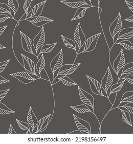 Leaf seamless pattern vector. Abstract linear branches floral backdrop illustration. Wallpaper, background, fabric, textile, print, wrapping paper or package design.