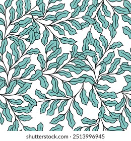 Leaf seamless pattern vector. Abstract linear branches floral backdrop illustration. Wallpaper, background, fabric, textile, print, wrapping paper or package design.