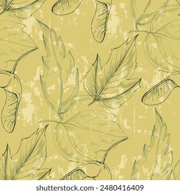 Leaf seamless pattern wallpaper background. Design of natural Monstera leaves and banana leaves in a minimalist linear outline style. Design for fabric, print, cover, banner, decoration.