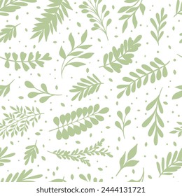 Leaf seamless repeat pattern, vector wallpaper green and white leaves print