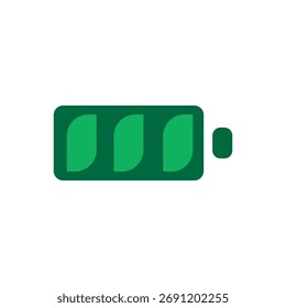 Leaf segment cell icon. Horizontal battery with leaf segments, green tech icon.