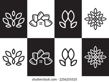 leaf set abstract elegant ornament logo design
