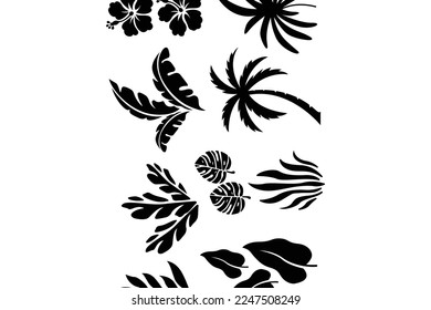 leaf set bundle silhouette vector illustration asset element nature, plant, flower, tropical leafs editable