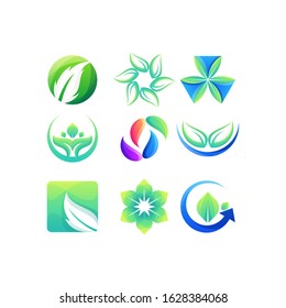 leaf set colorful gradient logo design