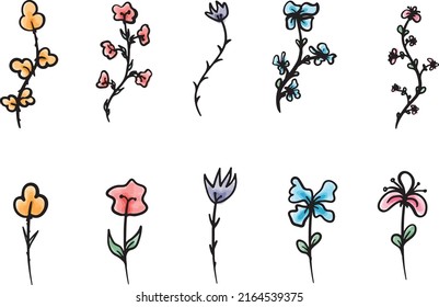 Leaf set, flower and leaf illustration, ornament elements