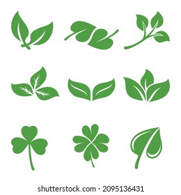 Plantilla vectorial de icono de conjunto de hojas. Icono o logotipo de hoja simple con varias formas y modelos.