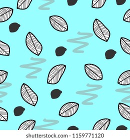 leaf shading image on the light blue seamless pattern