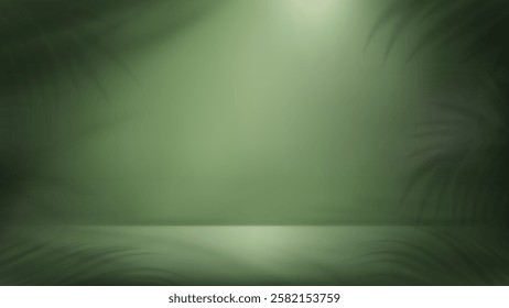 leaf shadow leaves in blank green natural background. concept scene stage showcase, product, nature, perfume, promotion sale, banner, presentation, cosmetic. 3D vector illustration
