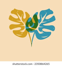 Leaf shape object, Colorful design with risograph print effect. Vector of riso effect for print or your design asset element graphic. Perfect for your design,texture shape or printing. SHOTLISTretro