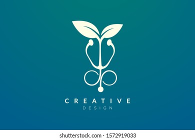 Leaf shape and stethoscope design combined. Modern minimalist and elegant vector illustration. Suitable for patterns, labels, brands, icons or logos