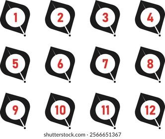 Leaf shape style bullet point set template from one to twelve