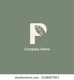 leaf shaped p letter logo design