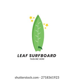 Logotipo de tabla de surf en forma de hoja con estrella en estilo de diseño simple