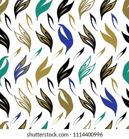 Leaf Shapes Falling White Seamless Background, Elegant Nature Illustration for Summer Fashion Prints, Textiles, Modern Fabric, Home Decor & Pretty Web Stationery, Vector Surface Pattern Design