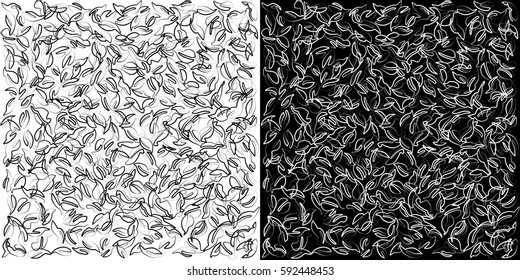 Leaf shapes outlined, in two different versions, varied line thickness