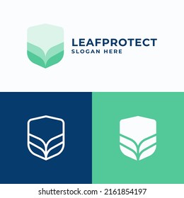 Leaf And Shield Logo Concept With 3 Style. Vector Illustration For Design Element And Template