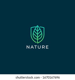 Leaf and shield logo design. Abstract emblem, design concept, logotype element for template. Ecology and environment icon.
