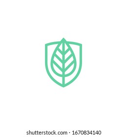 Leaf and shield logo design. Abstract emblem, design concept, logotype element for template. Ecology and environment icon.