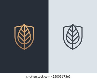 Leaf and shield logo design. Abstract floral design. Leaf icon.
