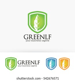 Leaf shield logo design. Environment and ecology logo concept. Vector logo template