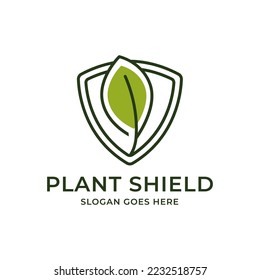 Leaf shield logo, herbal healthy leaf logo, protect nature logo design vector template