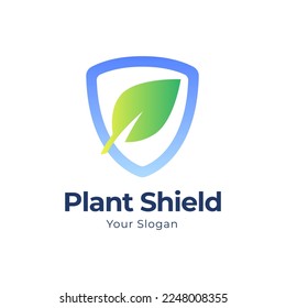 Leaf shield logo, herbal healthy leaf logo, protect nature logo design vector template