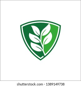 leaf shield natural protection logo vector editable
