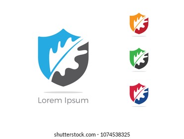 Leaf in shield vector logo design. Safety and security icon, earth and trees protection concept, farm and agriculture protection illustration.