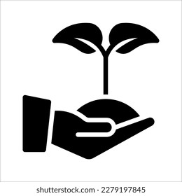 Leaf shoots with environmental protection signatures. Environmental sustainability simple symbol. vector illustration on white background.
