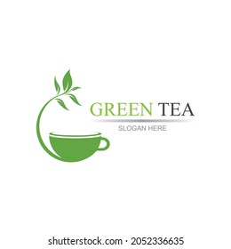leaf shoots green organic tea mug leaf logo symbol design idea