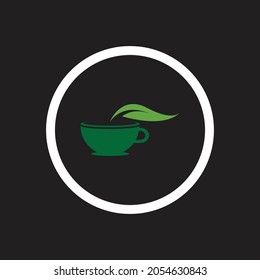 leaf shoots green organic tea mug leaf logo symbol design idea
on black background