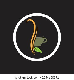 leaf shoots green organic tea mug leaf logo symbol design idea
on black background