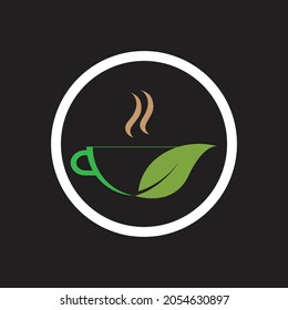 leaf shoots green organic tea mug leaf logo symbol design idea
on black background