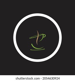 leaf shoots green organic tea mug leaf logo symbol design idea
on black background