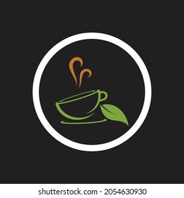 leaf shoots green organic tea mug leaf logo symbol design idea
on black background