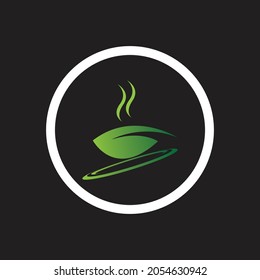 leaf shoots green organic tea mug leaf logo symbol design idea
on black background