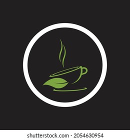 leaf shoots green organic tea mug leaf logo symbol design idea
on black background