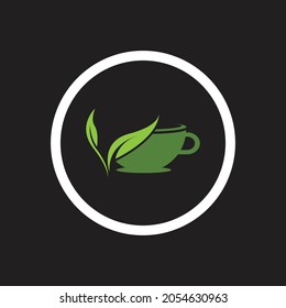 leaf shoots green organic tea mug leaf logo symbol design idea
on black background