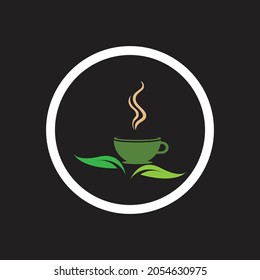 leaf shoots green organic tea mug leaf logo symbol design idea
on black background