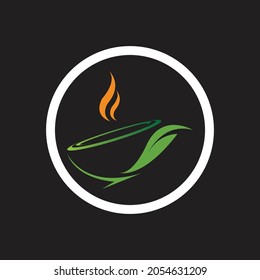 leaf shoots green organic tea mug leaf logo symbol design idea
on black background
