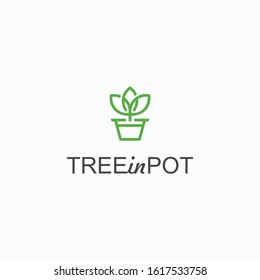leaf shoots sprout pot bucket logo icon vector template