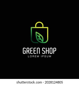 leaf and shopping bag logo design,creative logo,combination,green shop logo,environmentally friendly,eco,icon symbol vector template in black background