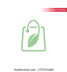 Leaf Shopping Bag Vector Logo. Eco, Bio Shop Or Store Brand Design.