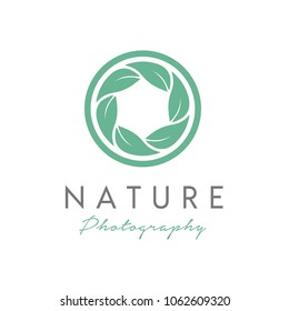 Leaf and Shutter Lens Aperture for Nature Photographer logo design inspiration