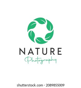 Leaf and Shutter Lens Aperture for Nature Photographer logo design inspiration